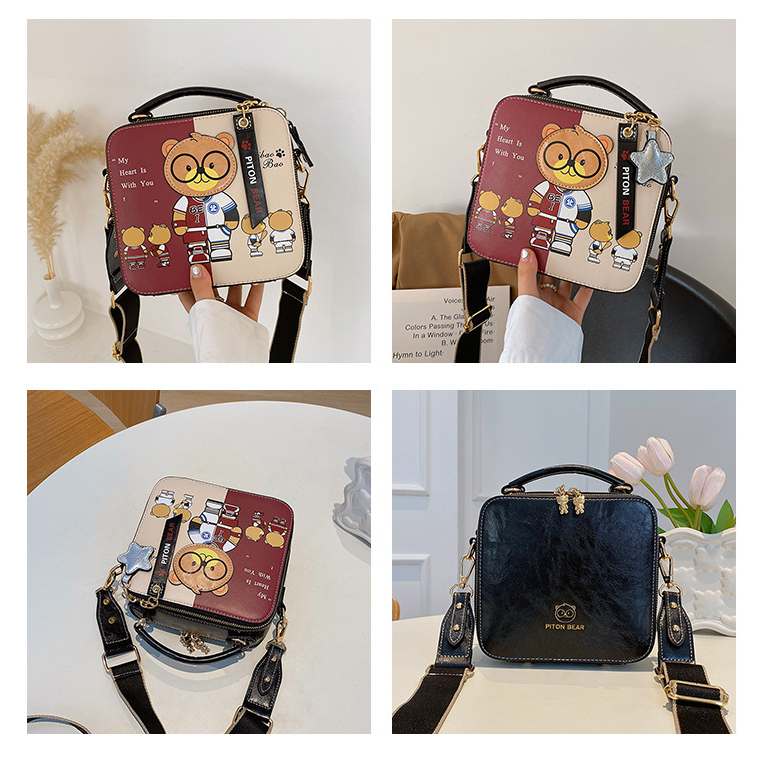 Túi đeo chéo Piton Bear Túi đeo vai hình vuông nhiều lớp thời trang mới