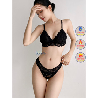 Bộ Đồ Lót Ren Nữ Sexy iBra, Áo Lót Không Gọng Không Mút và Quần Lọt Khe Xuyên thấu Gợi cảm iBra's Store A64