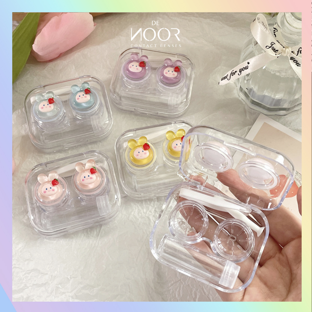 Hộp Đựng Kính Áp Tròng - Khay Đựng Lens Thỏ Cute & Dụng Cụ Đeo Lens, Nắp Dính Liền Chống Tràn - DeNOOR Contact Lenses