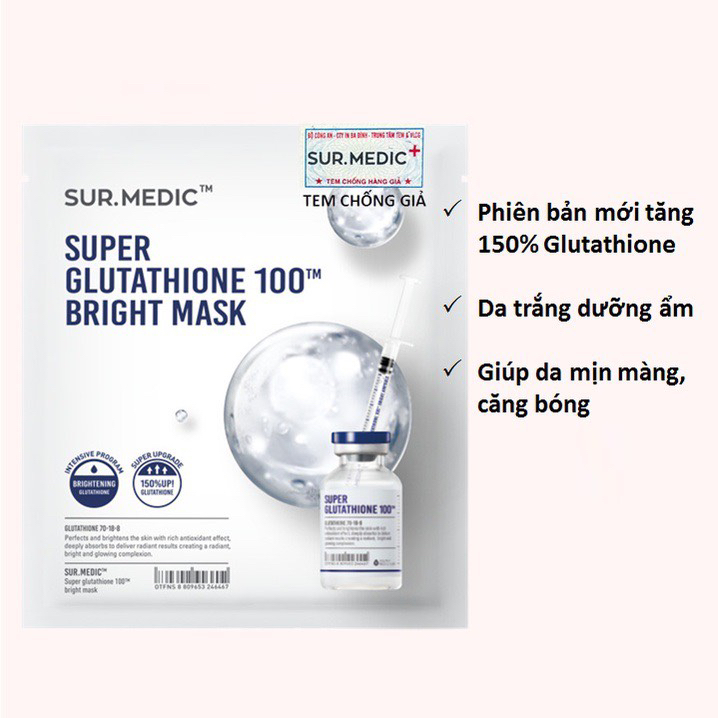 Mặt Nạ Dưỡng Trắng SURMEDIC Bright Glutathione Mask 30g LẺ 1 MIẾNG