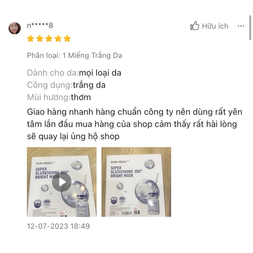 Mặt Nạ Dưỡng Trắng SURMEDIC Bright Glutathione Mask 30g LẺ 1 MIẾNG