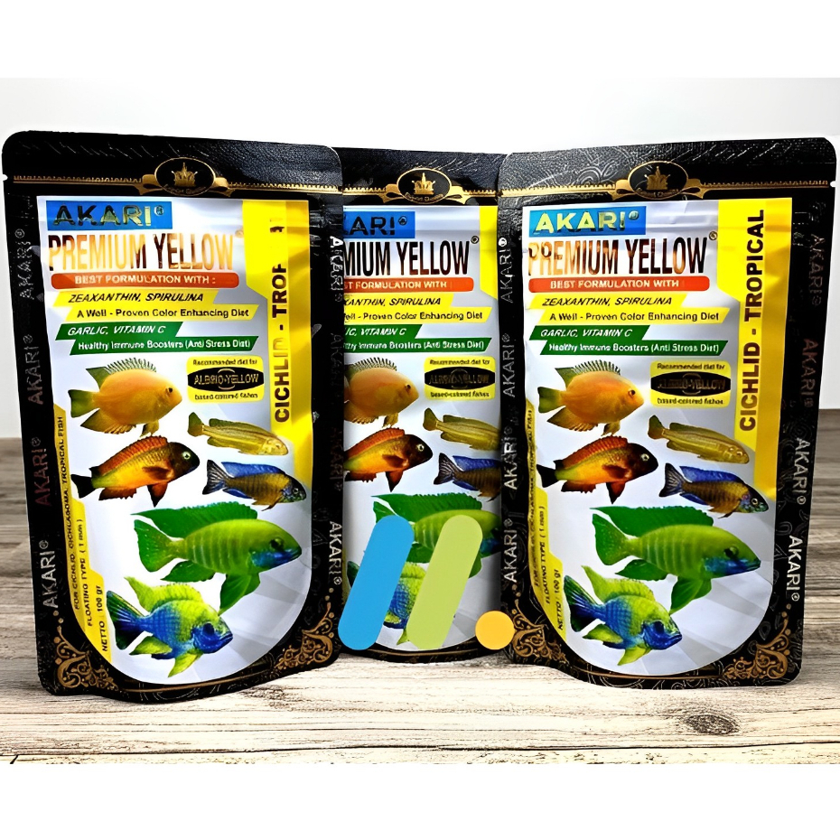 Cám Cá Lóc AKARI Premium Maxi - Red - Yellow - Blue 1mm, Hỗ trợ tăng màu cho cá lóc cảnh, các dòng lóc lạnh
