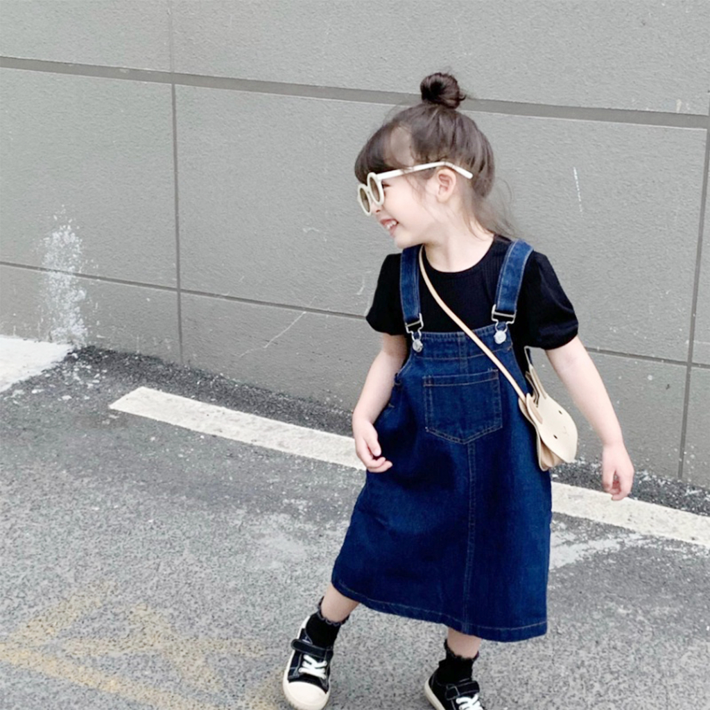 Váy yếm bé gái dáng dài  chất  jeans cực xinh năng động size từ 8 - 29kg phù hợp cho bé đi học đi chơi