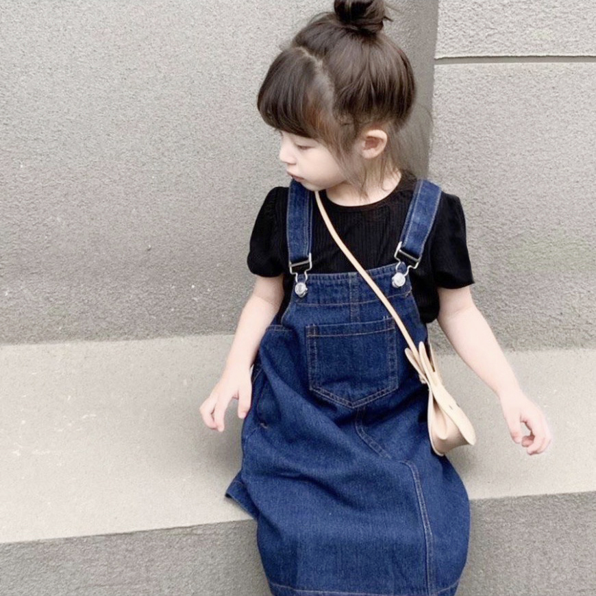 Váy yếm bé gái dáng dài  chất  jeans cực xinh năng động size từ 8 - 29kg phù hợp cho bé đi học đi chơi