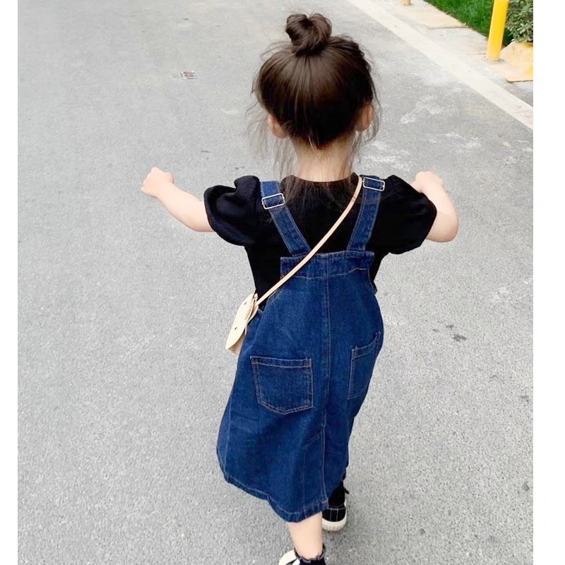 Váy yếm bé gái dáng dài  chất  jeans cực xinh năng động size từ 8 - 29kg phù hợp cho bé đi học đi chơi