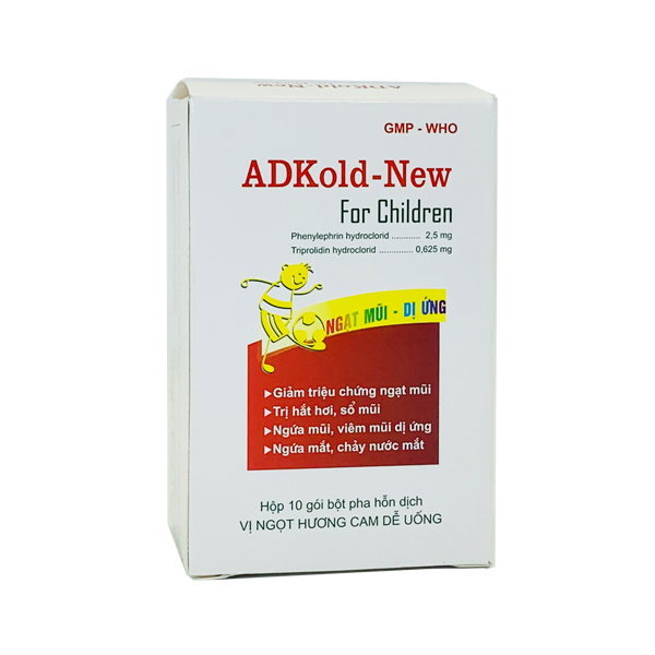 ADKold-New for Children hết sổ mũi ngạt mũi cho trẻ từ 6 tháng trở lên hộp 10 gói