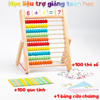 [Tặng 100 que tính] Bàn tính soroban, Bàn Tính Gỗ Cho Bé Học Toán Bảng Tính Kèm 100 Hạt Và 112 Thẻ Học Toán Cho bé