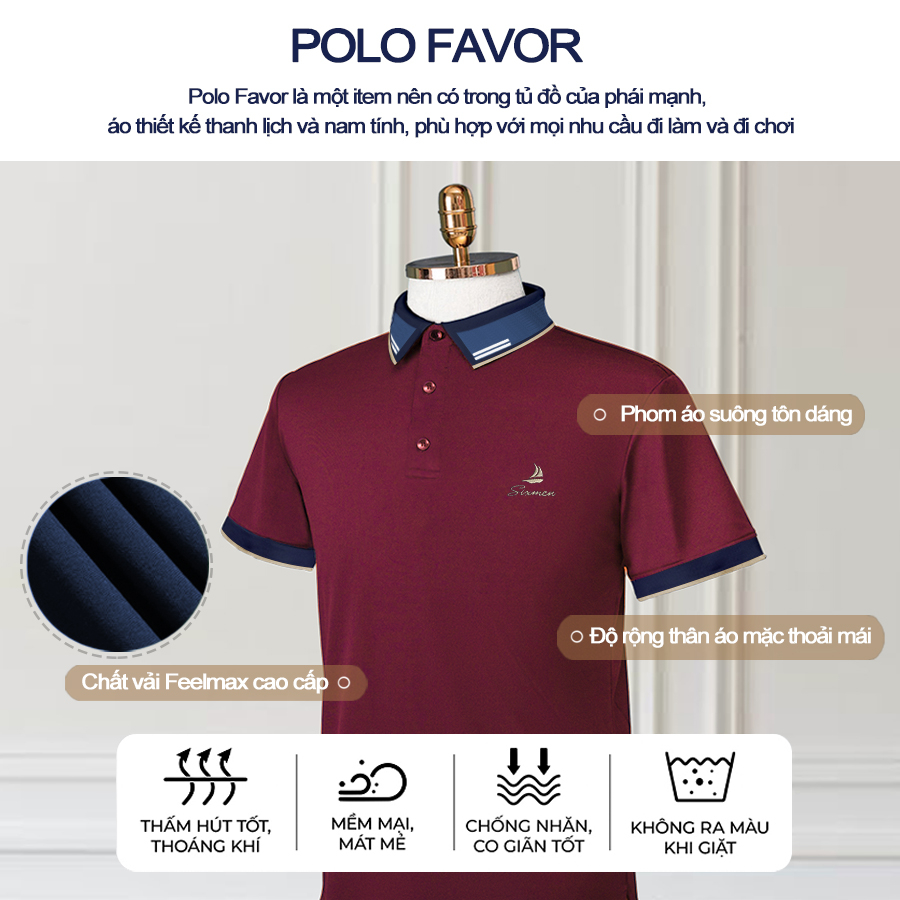 Áo Polo nam thêu cao cấp FAVOR  SIXMEN vải cá sấu cotton CVC thoáng mát, nam tính, thanh lịch