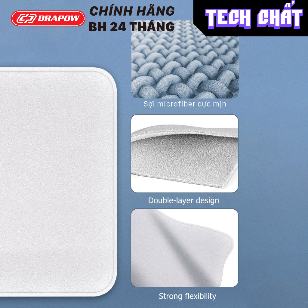 Khăn lau thiết bị chuyên nghiệp 2 mặt Microfiber chính hãng Drapow Tech Chất