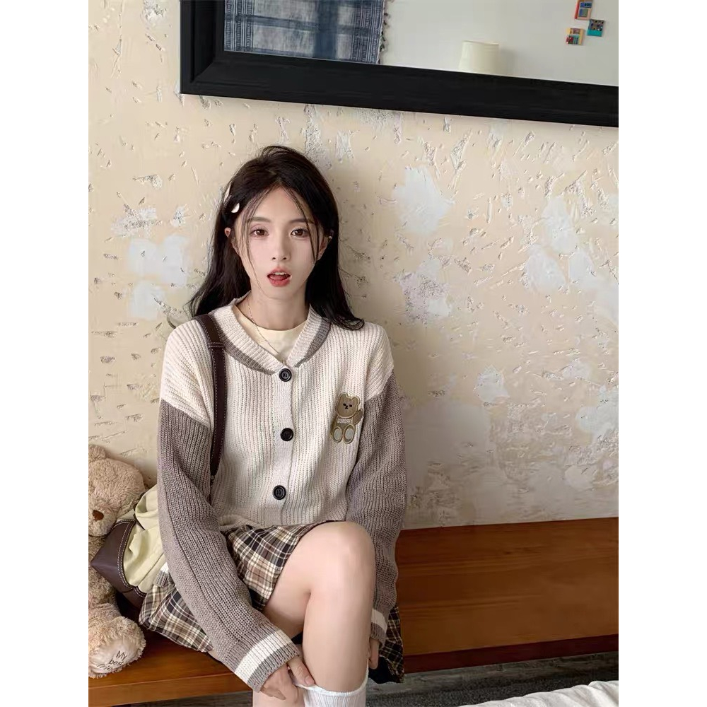 Cardigan khoác ngoài dáng dài form rộng hình gấu dễ thương, len dày mịn mặc ấm thời trang Hàn Quốc BUNNY deliz