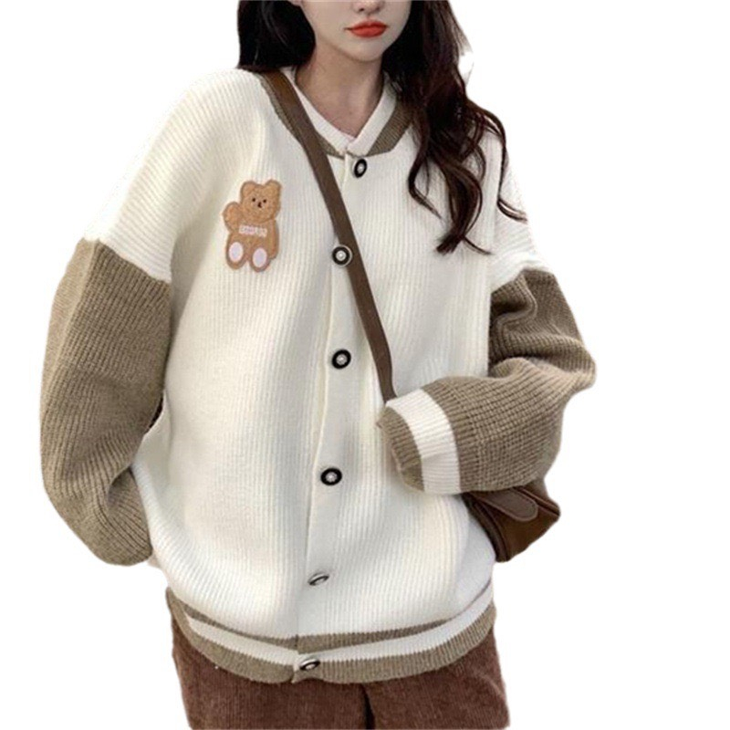 Cardigan khoác ngoài dáng dài form rộng hình gấu dễ thương, len dày mịn mặc ấm thời trang Hàn Quốc BUNNY deliz