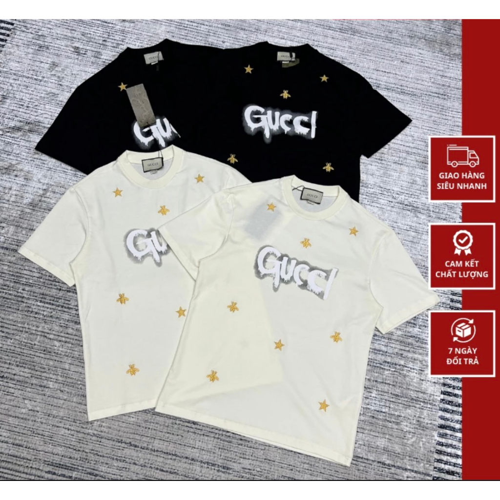 Áo Phông Gucci Thêu Logo Ong Cao Cấp Chất Liệu Cotton Co Giãn 4 Chiều Phong Cách Boy Phố