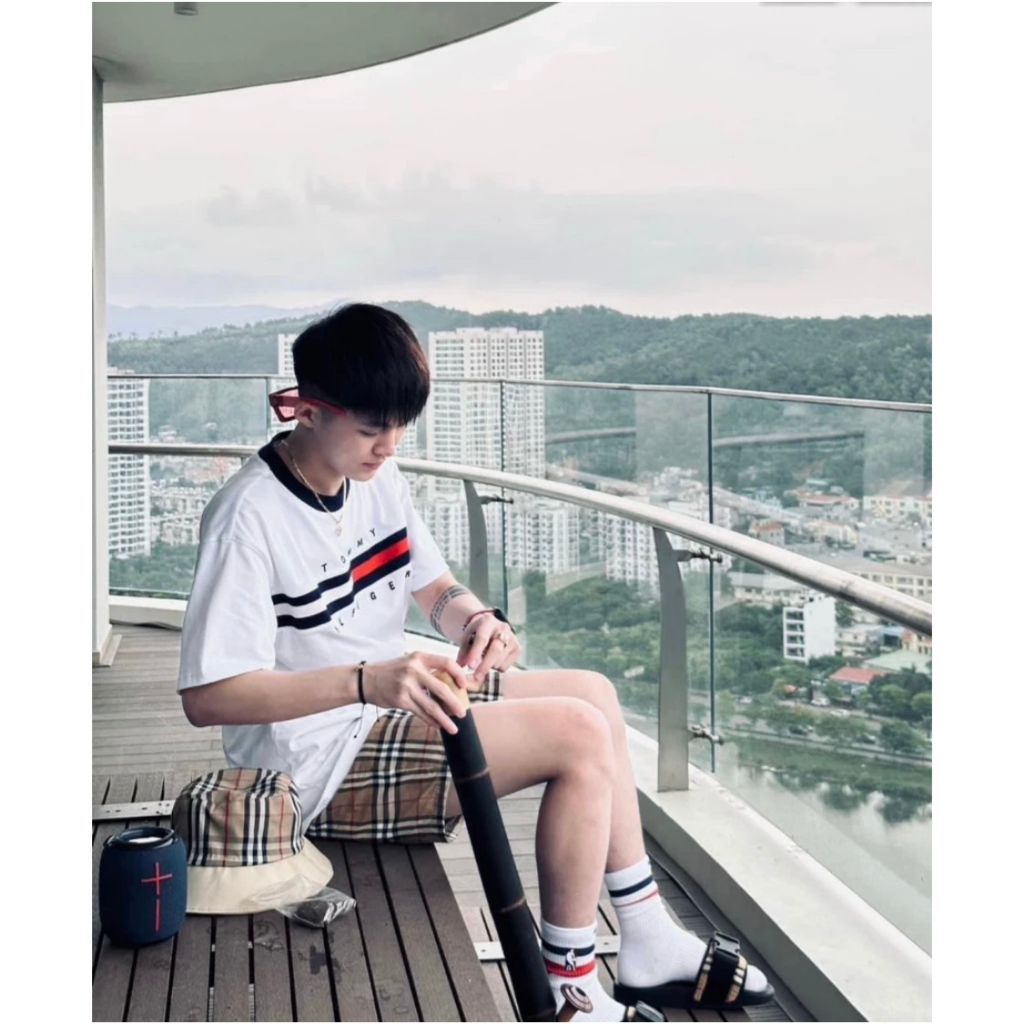 Áo Phông Tommy Logo Thêu Chất Liệu Cotton Co Giãn 4c Phong Cách Boy Phố