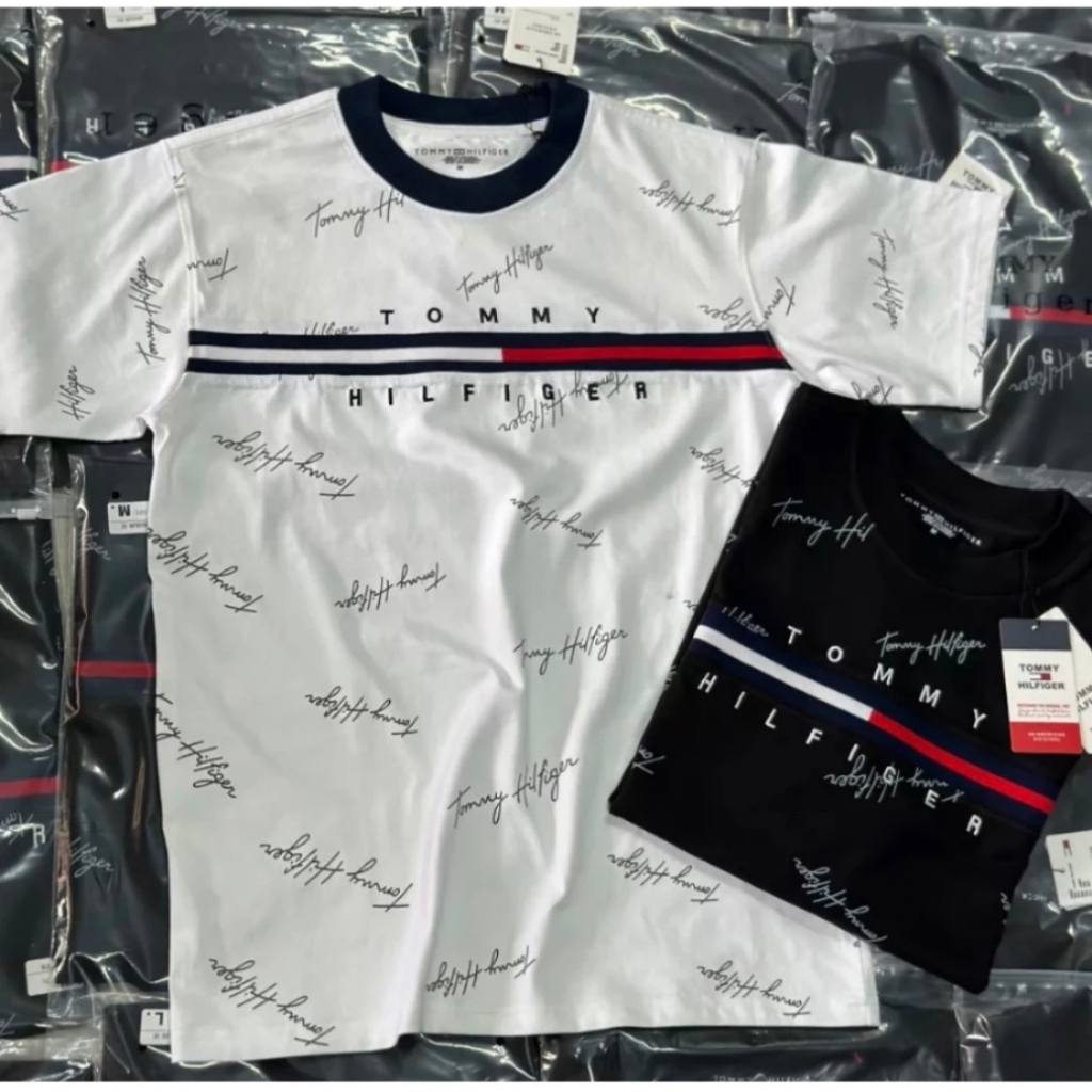 Áo Phông Tommy Chữ Kí Logo Thêu Chất Cotton Co Giãn 4c Cao Cấp Hình In Quanh Áo 5D