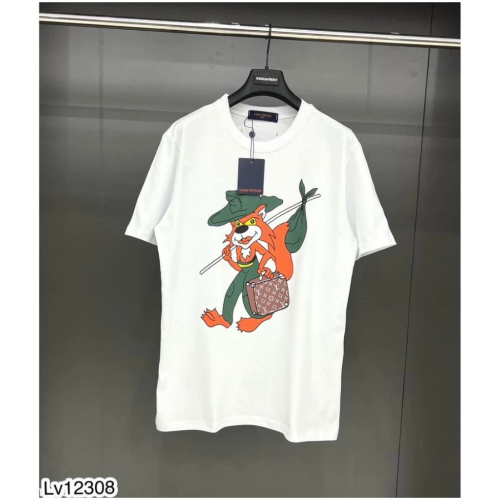 Áo Phông Lv Hoạt Họa Cáo Chất Cotton Hình In 5D Siêu Nét