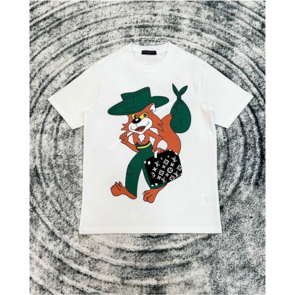 Áo Phông Lv Hoạt Họa Cáo Chất Cotton Hình In 5D Siêu Nét