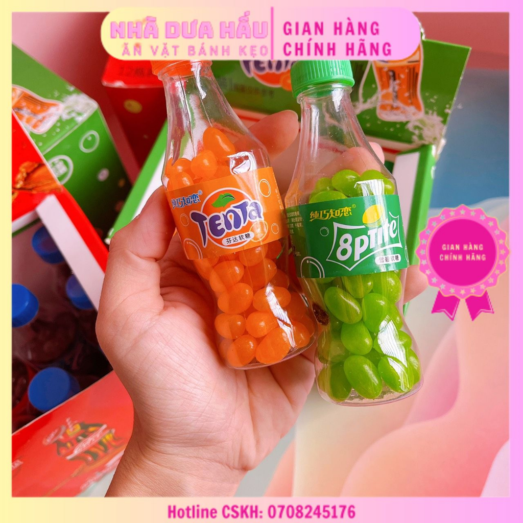 Sỉ- Lốc 12 chai kẹo gummies nhai mềm vị cola/ fantta/spritte Hongkong chai 56gam