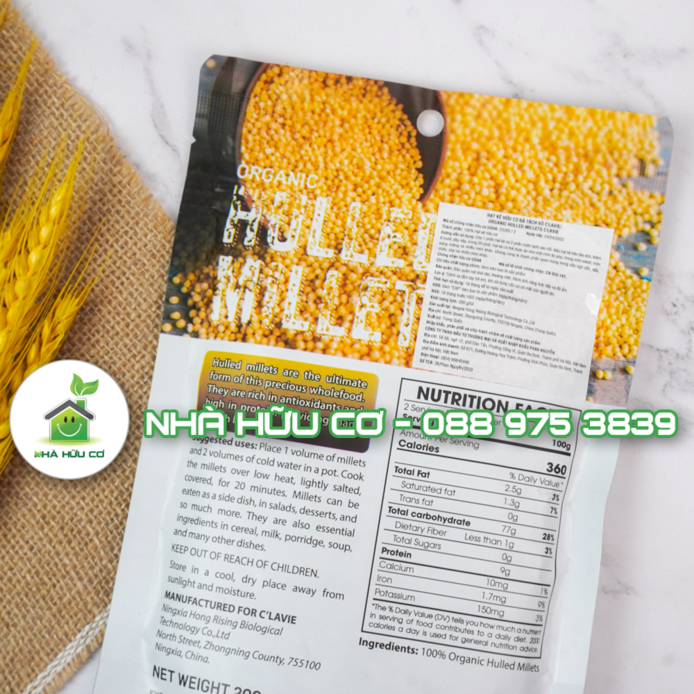 C'LAVIE - Hạt kê hữu cơ đã tách vỏ C’LaVie 200g/100g - Date: 20/12/2024 - Nhà hữu cơ