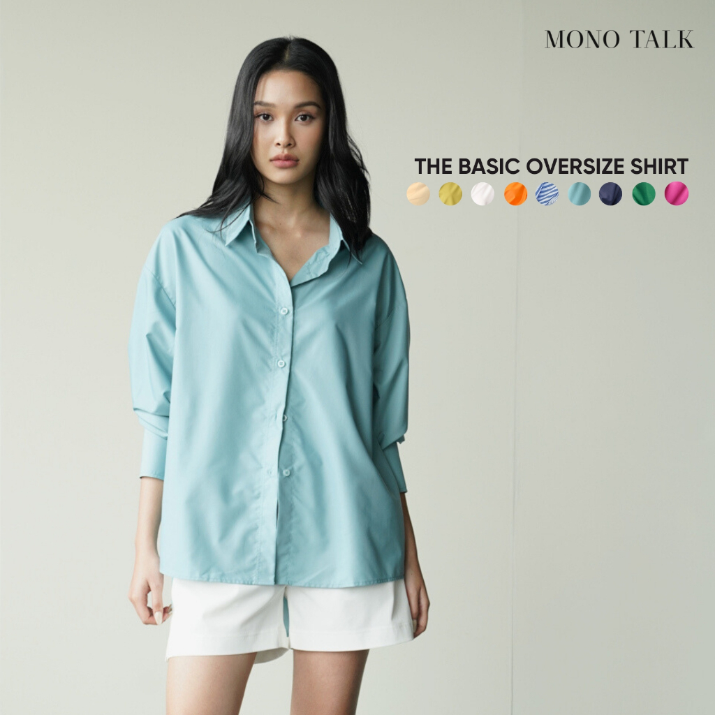 Áo sơ mi nữ MONOTALK dài tay dáng oversize (Xanh da trời) T10001FT