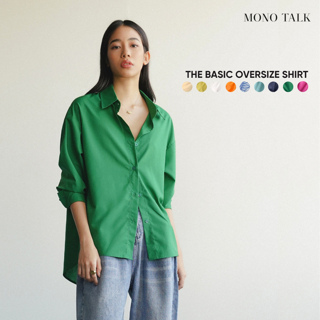 Áo sơ mi nữ MONOTALK dài tay dáng oversize T10001FT- Màu Xanh Lá Cây