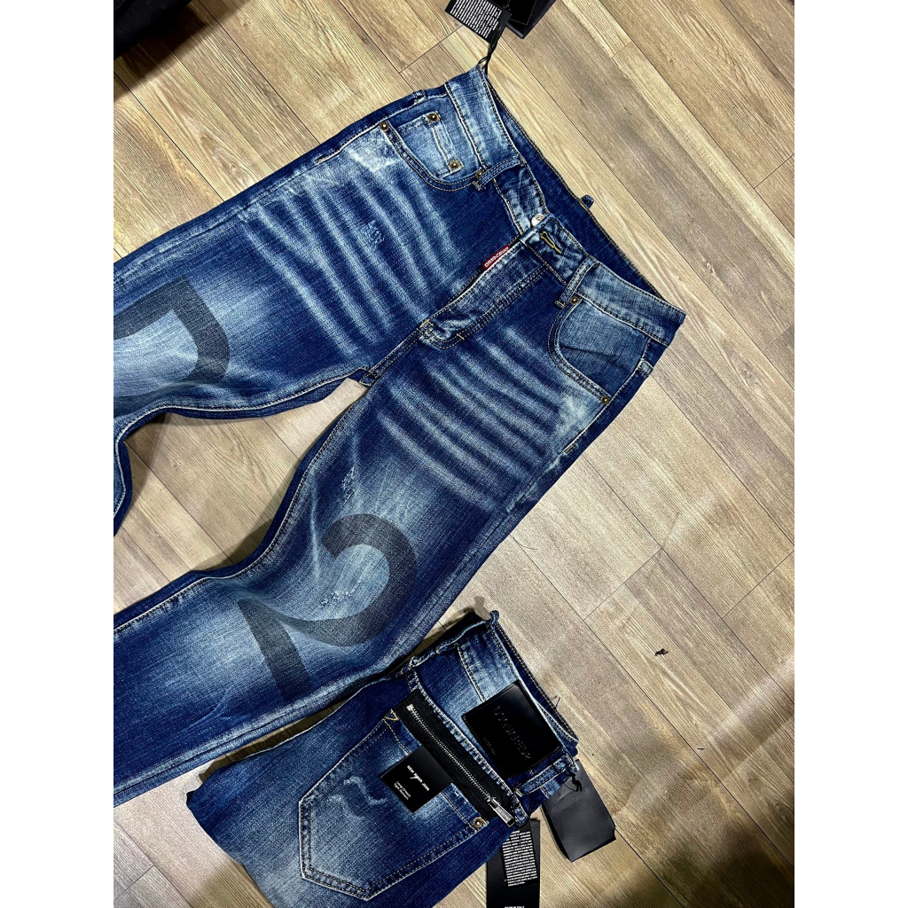 Quần Jean Nam DSQ2 Form Slimfit Quần Bò Nam Xanh Trơn in Chữ D2 Phối Thêu 2 Khoá Zip Túi Hậu Cực Cháy