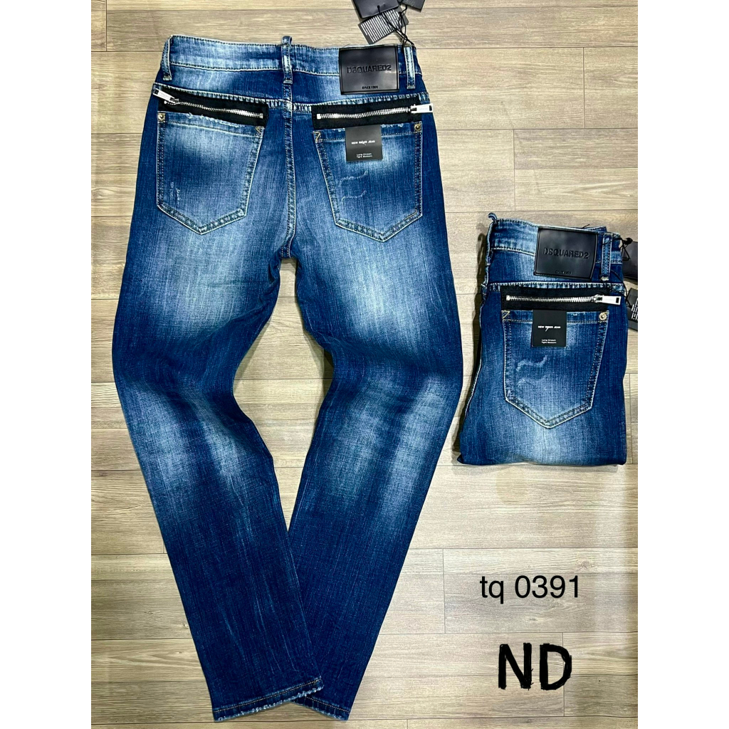 Quần Jean Nam DSQ2 Form Slimfit Quần Bò Nam Xanh Trơn in Chữ D2 Phối Thêu 2 Khoá Zip Túi Hậu Cực Cháy