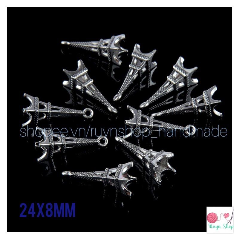 10 mặt charm trang trí hình tháp xi bạc