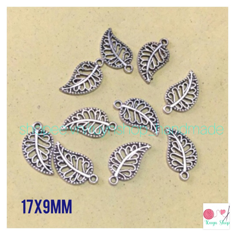 10 mặt charm xi bạc hình lá rỗng trang trí handmade