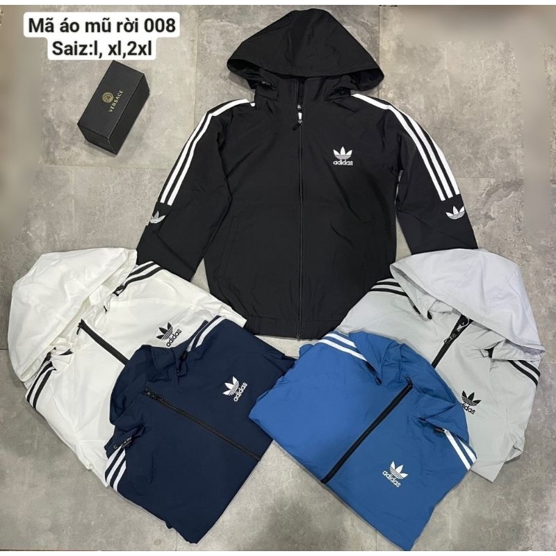 Áo khoác gió 3 sọc Adidas nam nữ phối màu 2 lớp có mũ