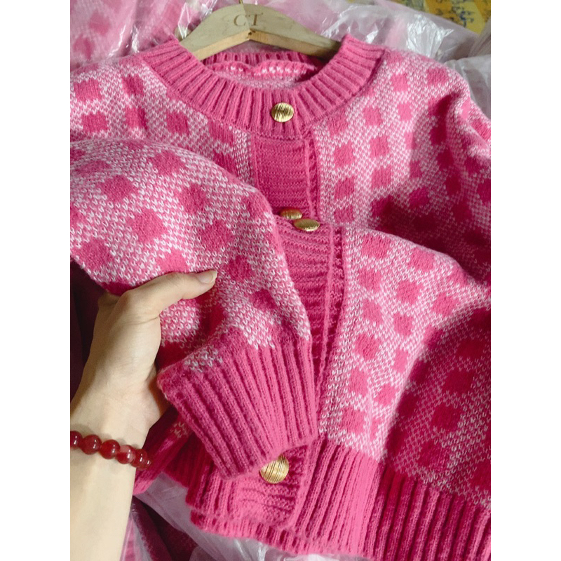 Khoác len kẻ caro Hồng ,khoác len nữ thu đông