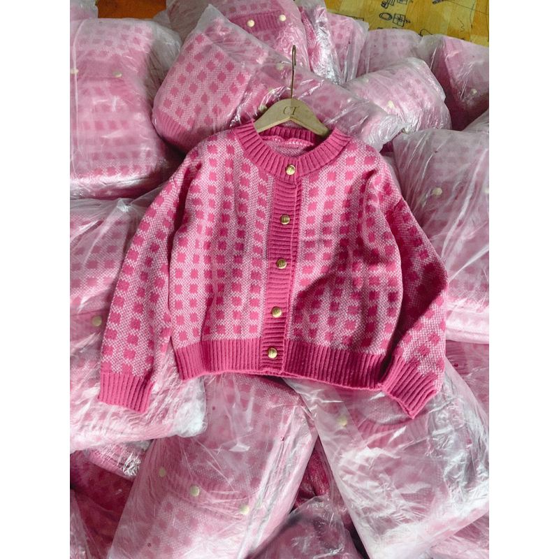 Khoác len kẻ caro Hồng ,khoác len nữ thu đông