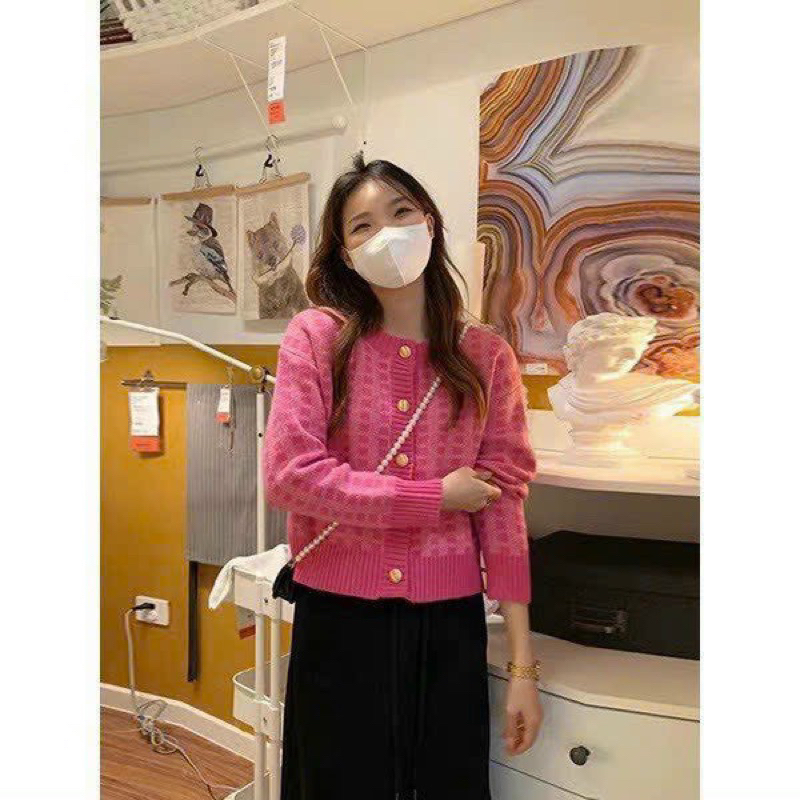 Khoác len kẻ caro Hồng ,khoác len nữ thu đông