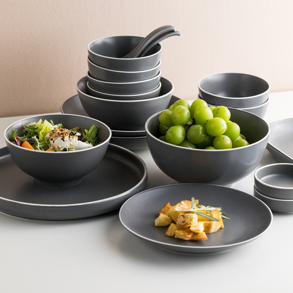 Bộ bát đĩa sứ full món tráng men mờ decor - Chén đĩa sứ cao cấp phong cách đơn giản decor bàn ăn