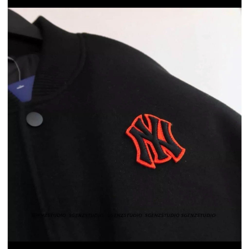 Áo Khoác Bomber MLB NY Chất Nỉ Dày Dặn Logo Thêu Cao Cấp - Áo Khoác Bomber NY Phối Tay Da