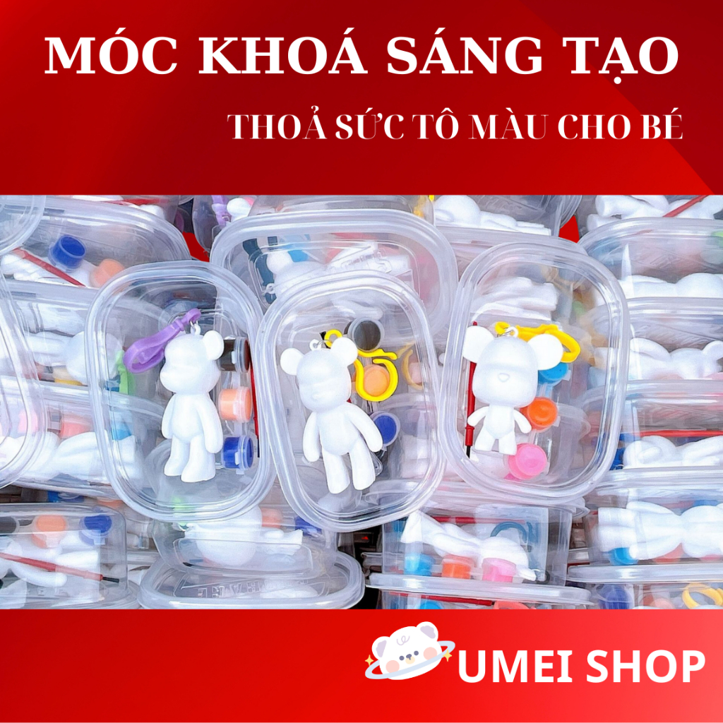 Móc khoá sáng tạo hình gấu , tô màu handmade DIY theo ý thích nhỏ xinh