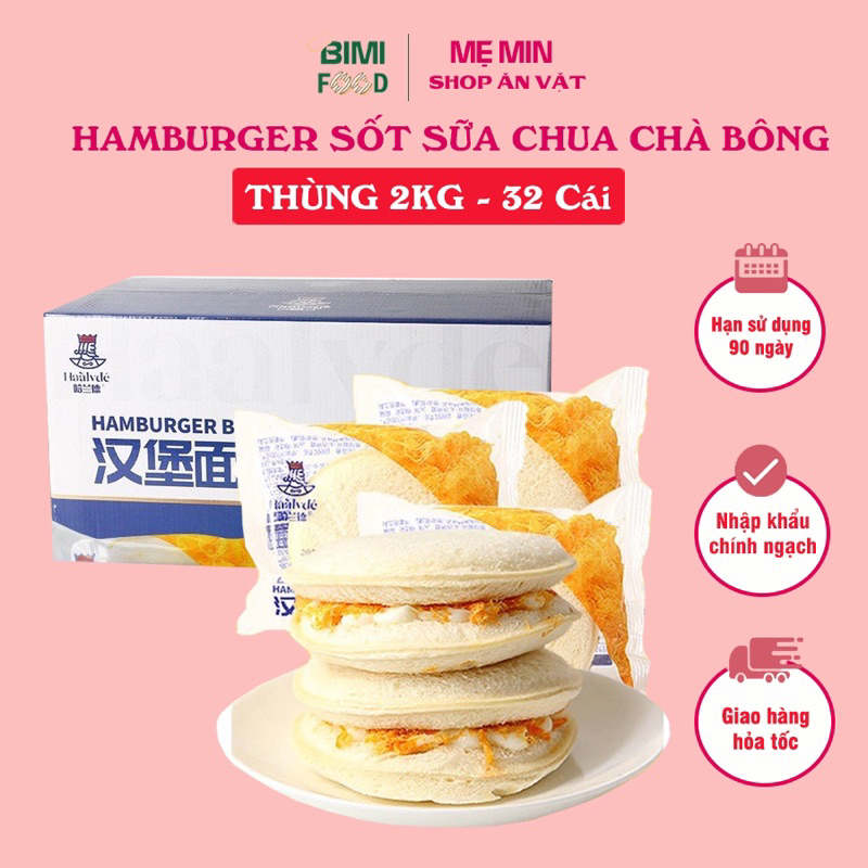 Sẵn thùng 2kg bánh hamburger sốt chà bông sữa chua
