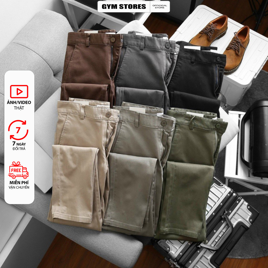 Quần Dài Kaki Nam Form Slim- ống suông Chất Vải Kaki Cotton Co Giãn TRẺ TRUNG năng động DS02