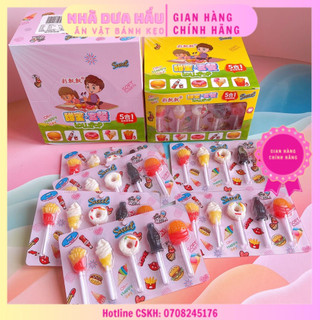 Sỉ- Lốc 12 vỉ kẹo mút 5 que hình fastfood Hongkong vỉ 28gam