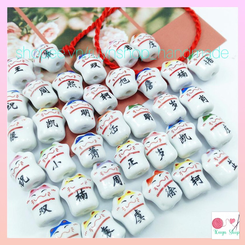 10 mèo gốm sứ nhỏ trang trí vòng tay, móc khóa handmade