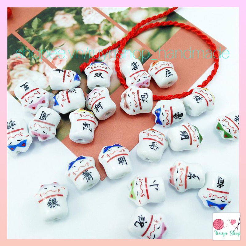 10 mèo gốm sứ nhỏ trang trí vòng tay, móc khóa handmade