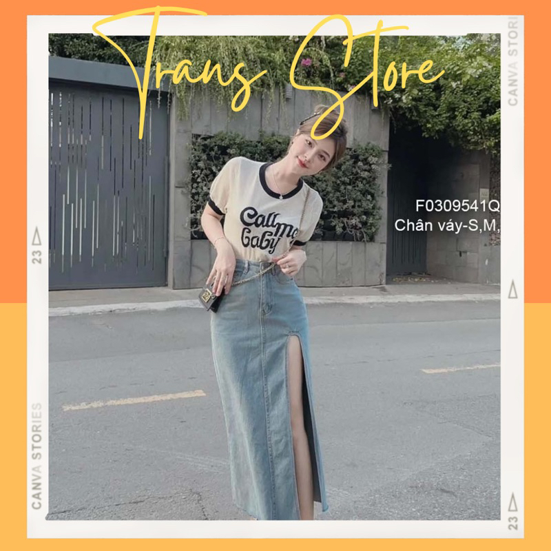 Chân váy jean xẻ tà trước kèm quần trong hàng VNXK!