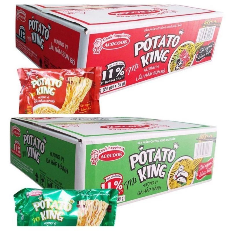 Mỳ khoai tây potato king gói 85g 2 vị lẩu nấm sườn sụn/gà lá é