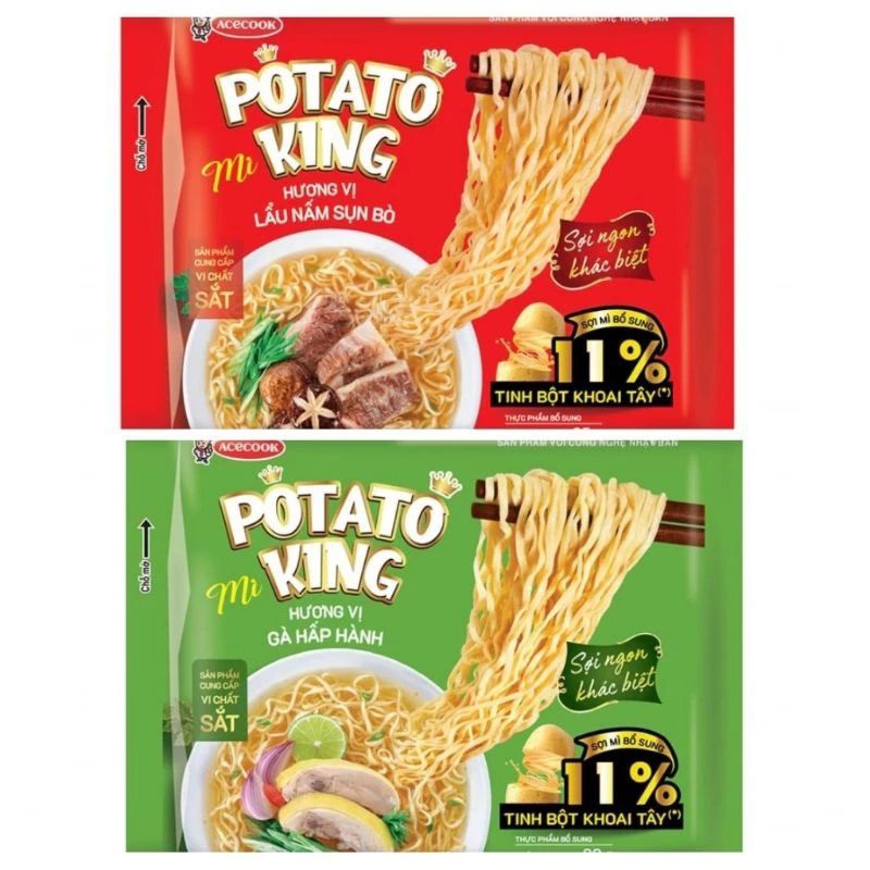 Mỳ khoai tây potato king gói 85g 2 vị lẩu nấm sườn sụn/gà lá é