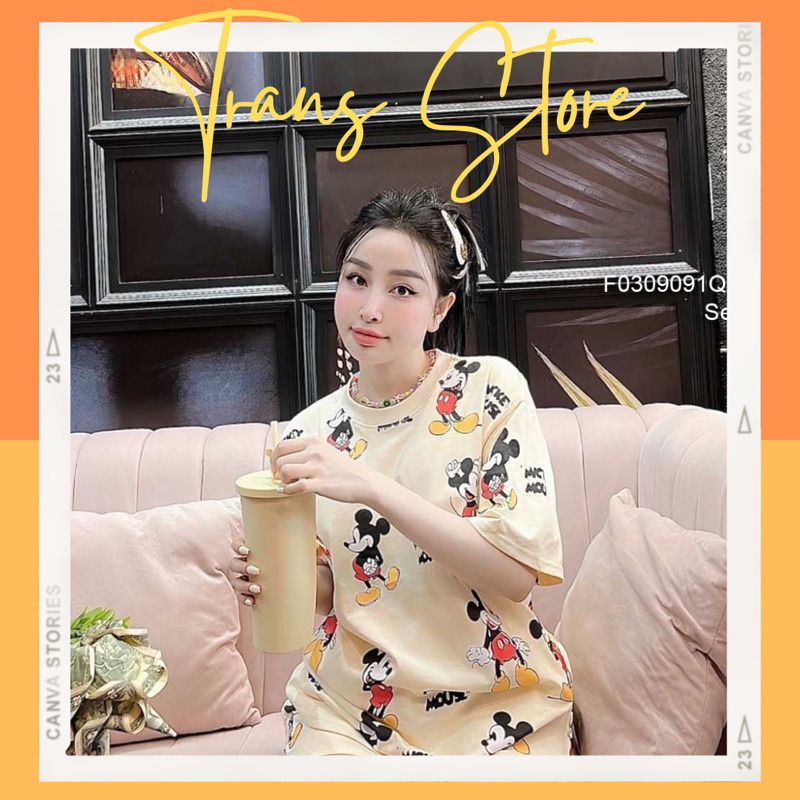 Set bộ đùi áo tay ngắn in hình chữ kèm quần short! transstore