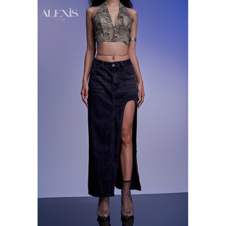 Chân váy jean midi xẻ tà - the firey midi jean skirt - alexis