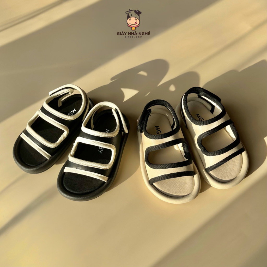 Sandal Bé Trai- Dép Sandal Da PU Cao Cấp MG BABY Chính Hãng Có Viền Phối Màu Đen Trắng Phong Cách Vintage Bé Trai Bé Gái