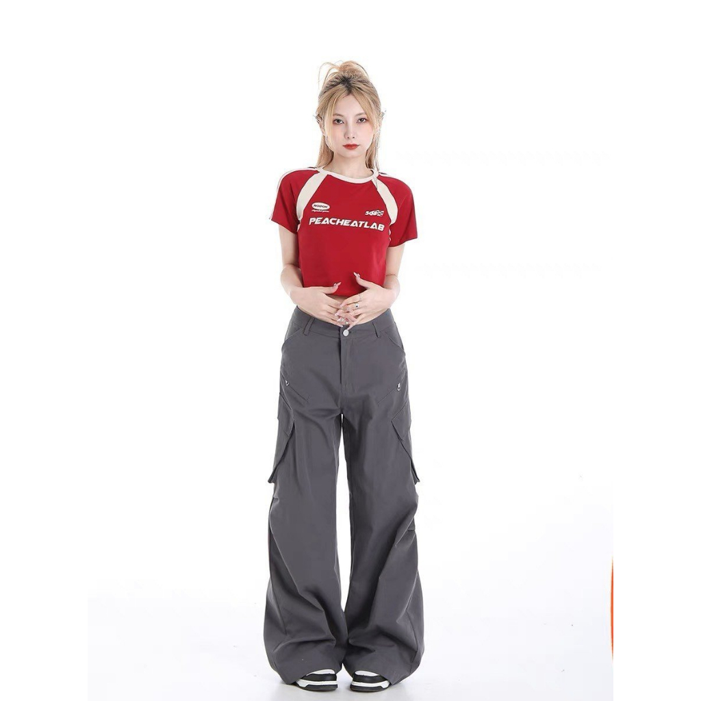 Áo croptop viền tay kiểu raglan phong cách thể thao PEACHEATLAB 847 FIORI STORE