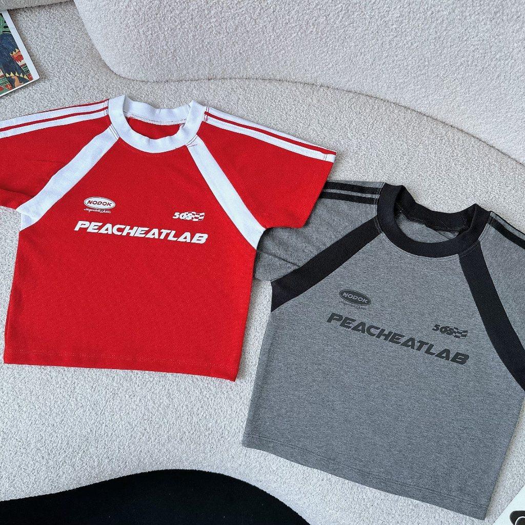 Áo croptop viền tay kiểu raglan phong cách thể thao PEACHEATLAB 847 FIORI STORE