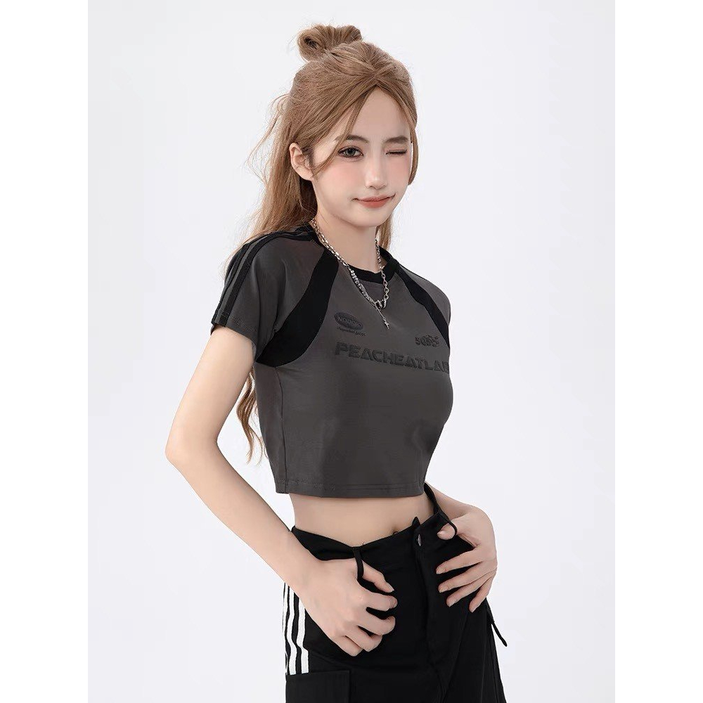 Áo croptop viền tay kiểu raglan phong cách thể thao PEACHEATLAB 847 FIORI STORE