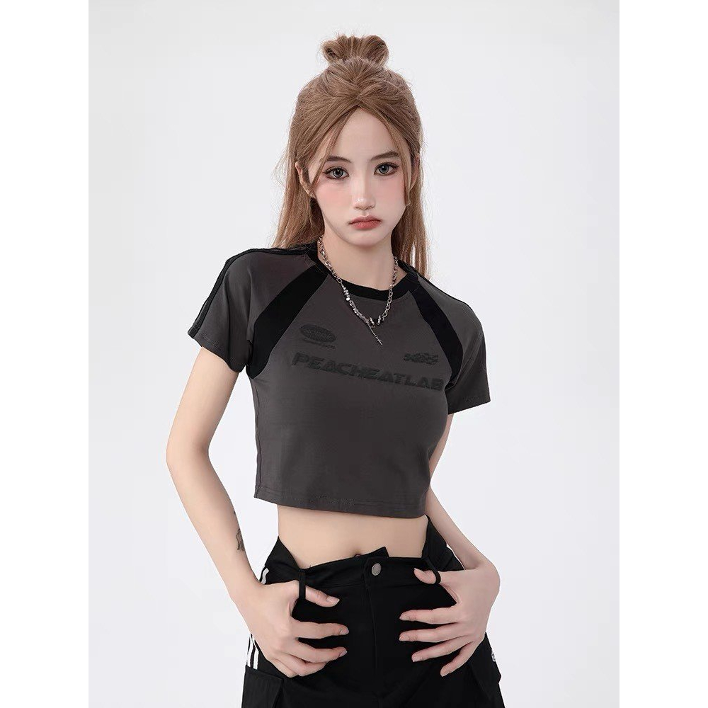 Áo croptop viền tay kiểu raglan phong cách thể thao PEACHEATLAB 847 FIORI STORE